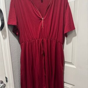 Red Short Sleeve Dress with Zipper